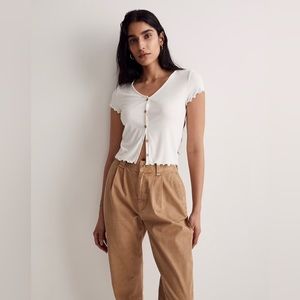 Madewell Ribbed Button-Front V-Neck Tee in Lighthouse